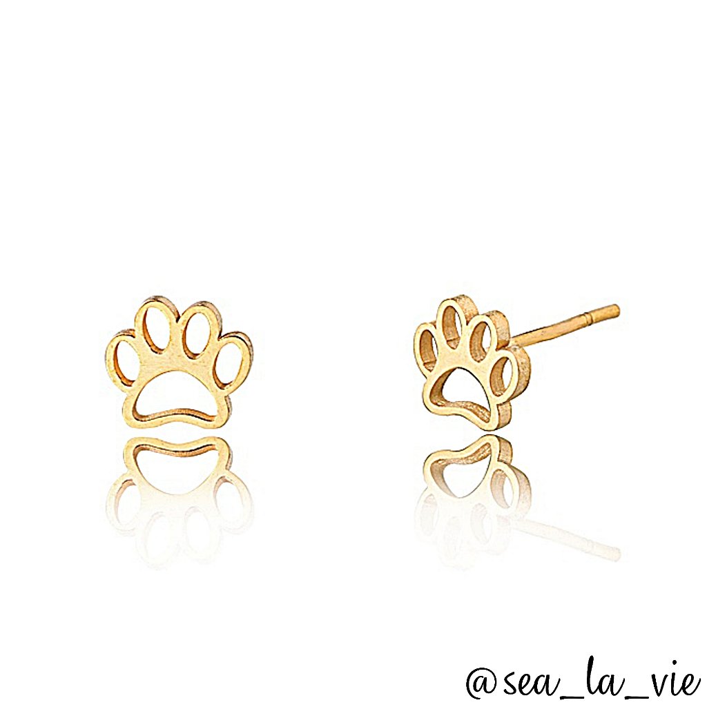 Paw Print 18k Gold Plated Sterling Silver Stud Earrings